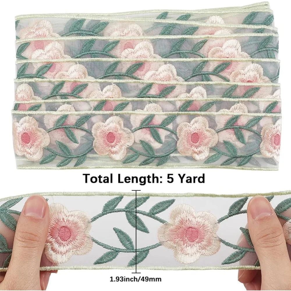 White Organza Embroidery Flower Trim Ribbon 5 Yards 49mm