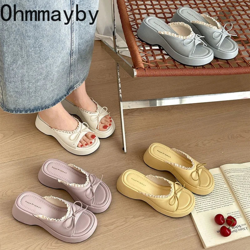 Women's Platform Wedge Slippers – Butterfly-Knot Slides