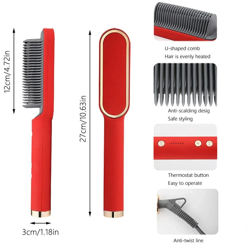 2-in-1 Electric Hair Straightener & Curling Comb | Tourmaline