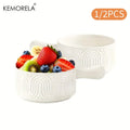 KEMORELA White Ceramic Handled Bowl – Embossed Soup Bowl