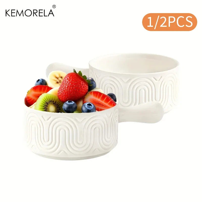 KEMORELA White Ceramic Handled Bowl – Embossed Soup Bowl