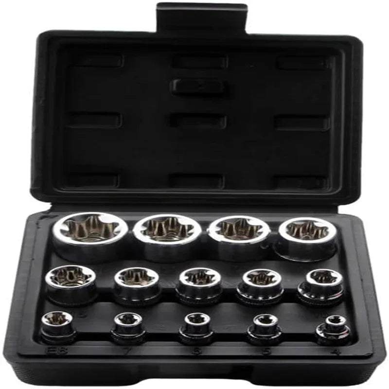 14-Pc Female E-Torx Socket Set E4–E24 | 1/4, 3/8 & 1/2 Drive