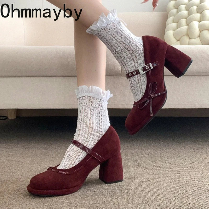 Women's Vintage Mary Jane Pumps – Butterfly-Knot Square Heel