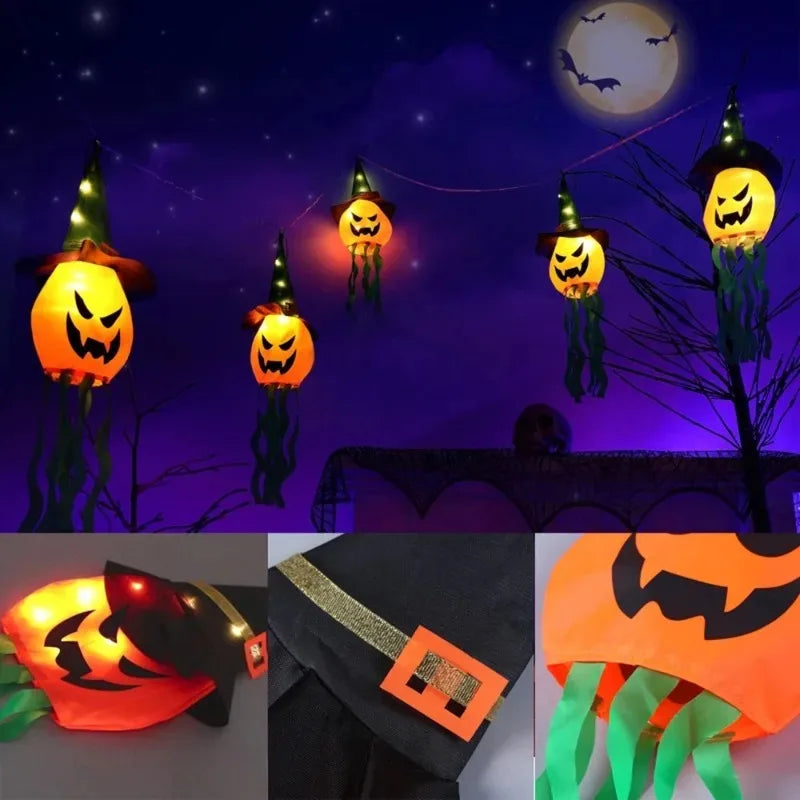 Halloween LED Ghost Hat Lantern | Glowing Pumpkin Hanging Light