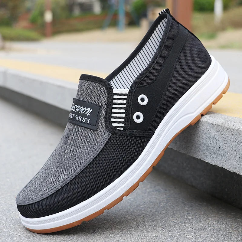 Men's Canvas Slip-On Loafers – Lightweight Color Block Casual Shoe