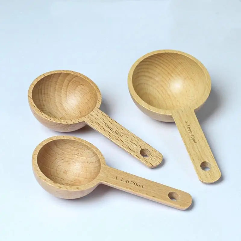 Wooden Measuring Spoon Portable Beech Walnut 7 5- Non-slip Kitchen