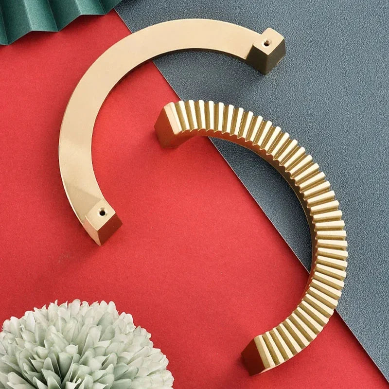 Textured Brass Semi-Circle Cabinet Handle | 128mm Furniture Knob
