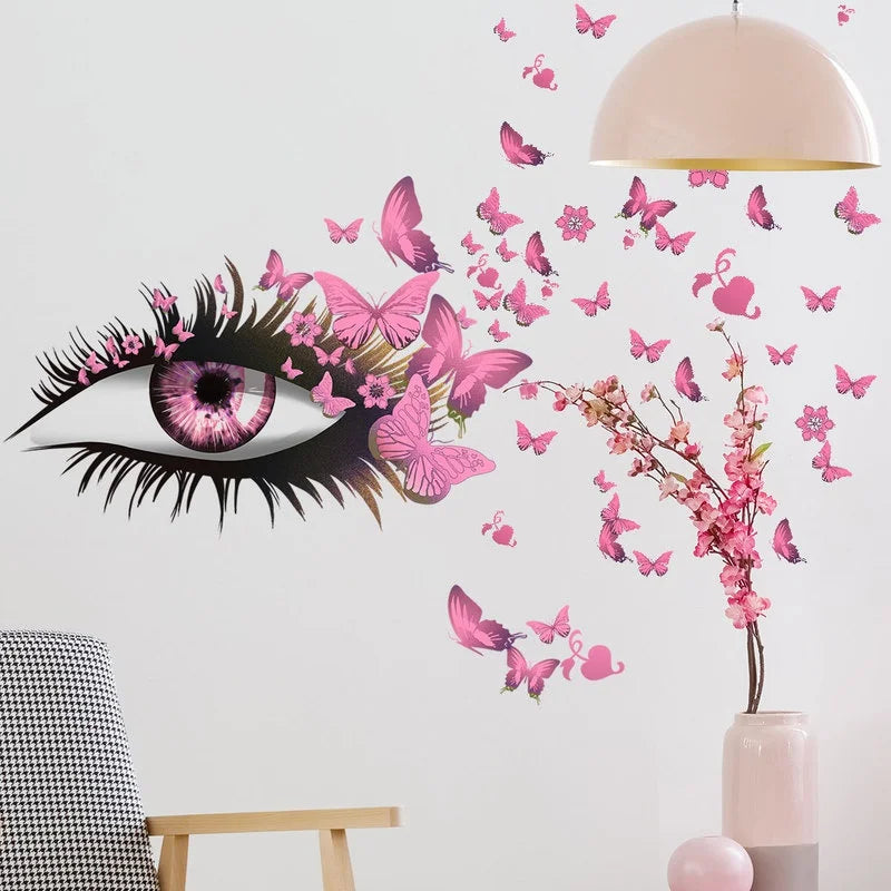 Girl Eyes & Butterfly Wall Decals – Bedroom Wall Stickers