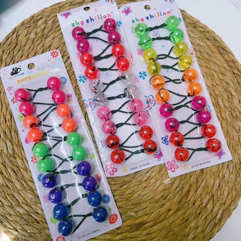 10pcs Elastic Ball Hair Ties for Girls | Colorful Beaded Bobbles
