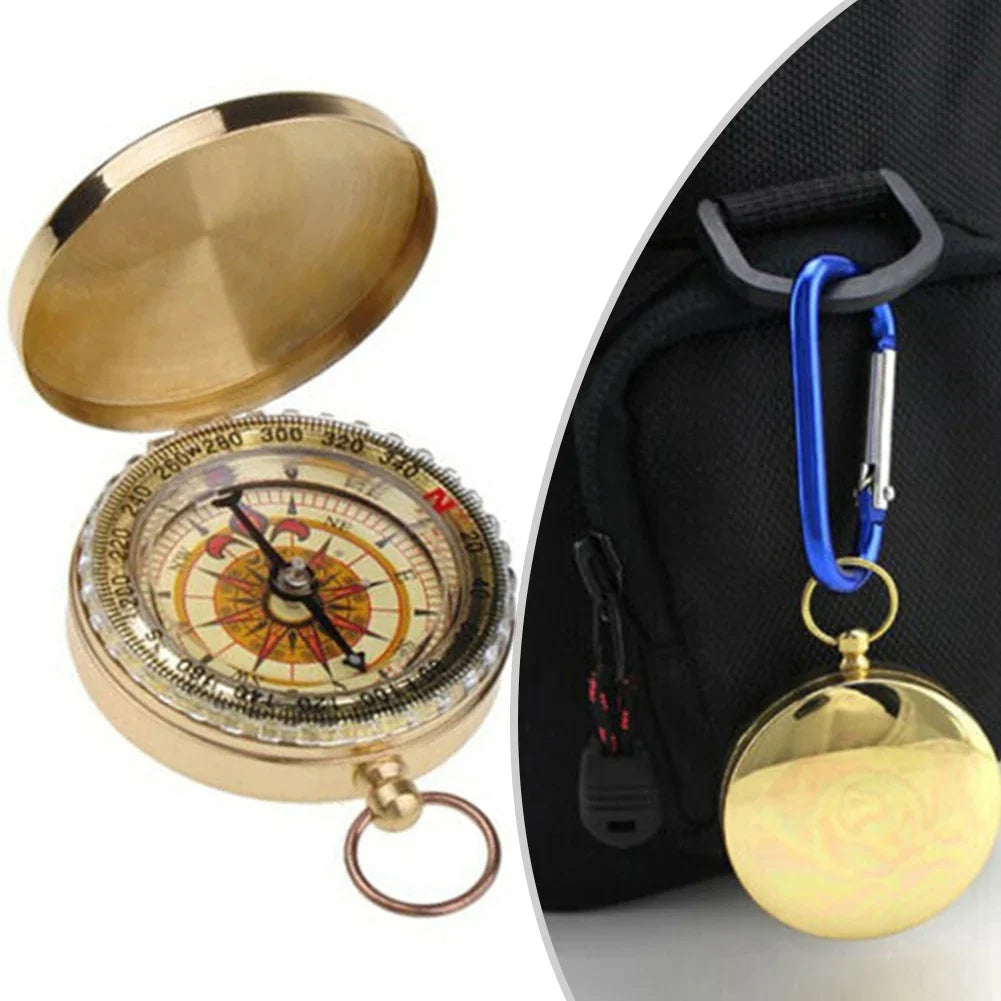 Brass Pocket Compass – Glow in Dark Vintage Navigation Tool