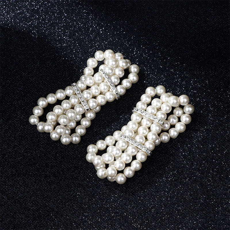 3-Row Pearl Rhinestone Stretch Bracelet | Multilayer Bangle