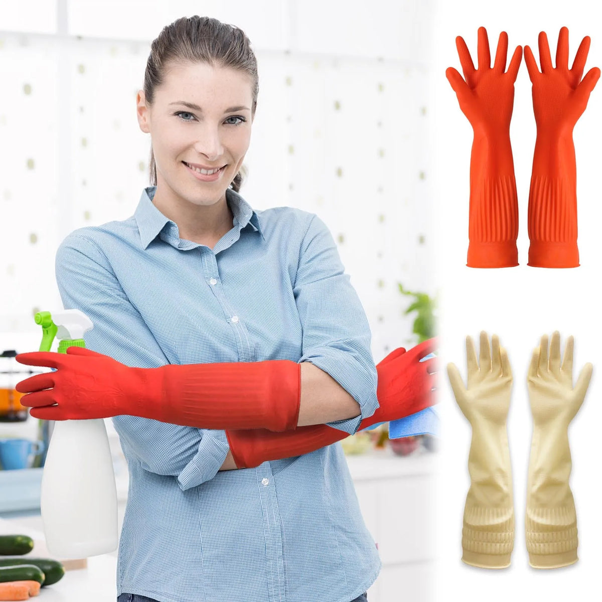 Long Rubber Latex Dishwashing Gloves – Waterproof Cleaning Gloves