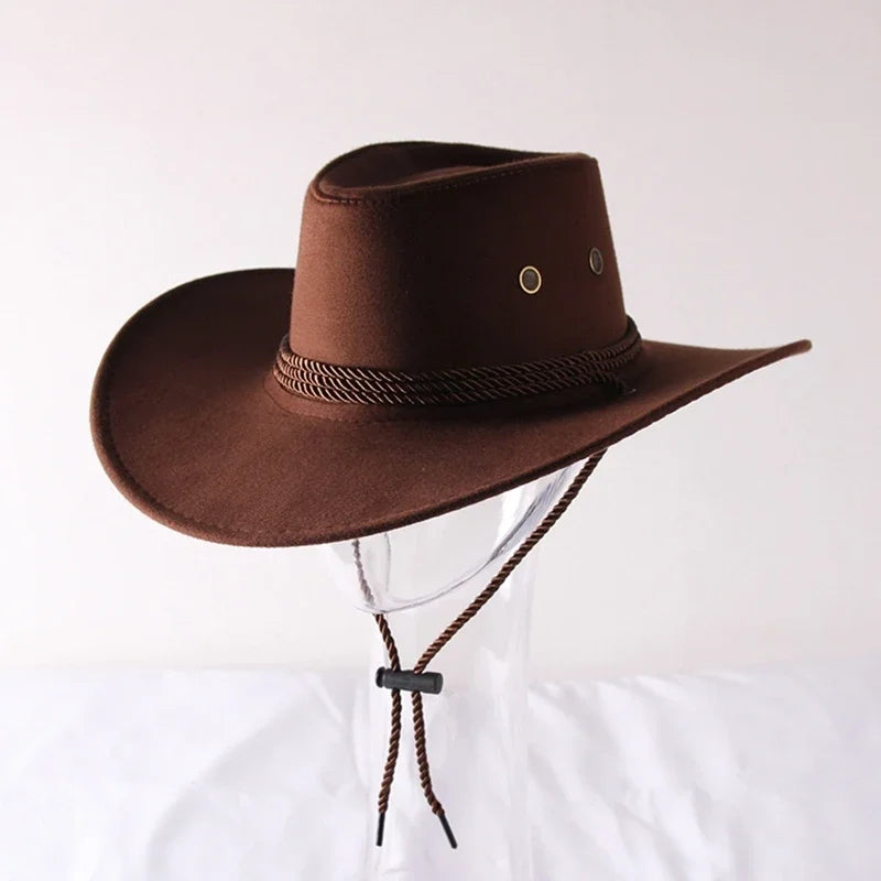 Western Cowboy Hat Vintage Wide Brim Sun Protection Outdoor Riding