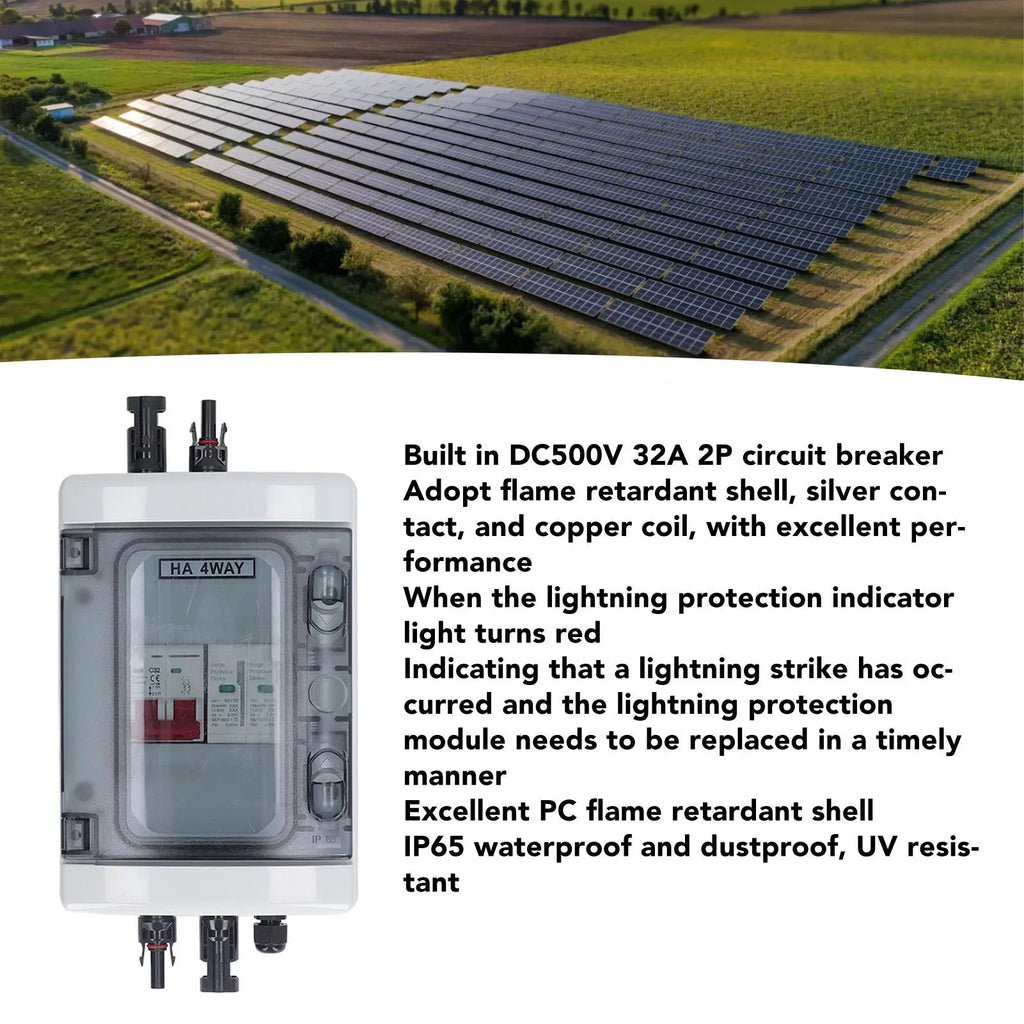 PV Combiner Box IP65 Waterproof Solar Photovoltaic DC500V 32A Circuit