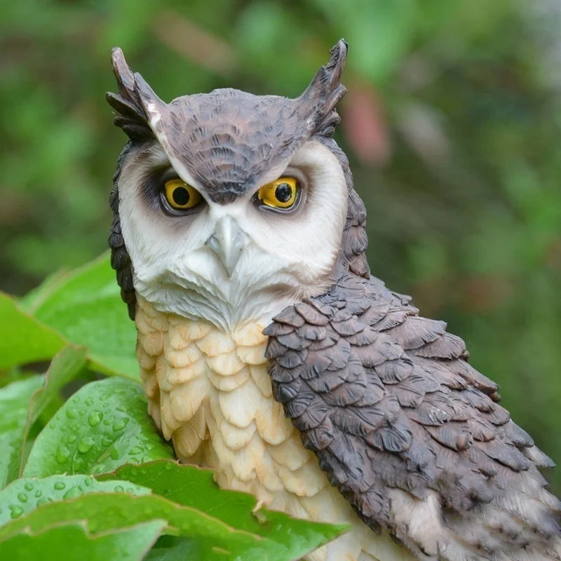 Realistic Fakes Horned Owl Bird Scarecrow Ow Figurine Porch Lawn Yard