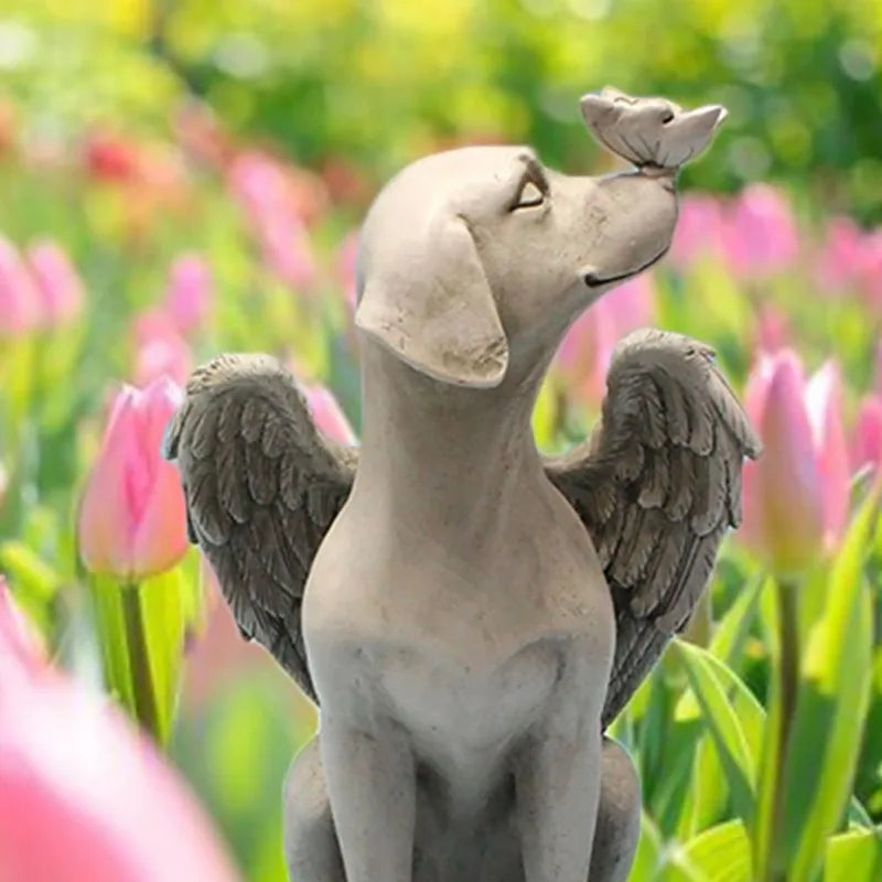 Resin Angel Dog & Cat Memorial Statue | Garden Sculpture