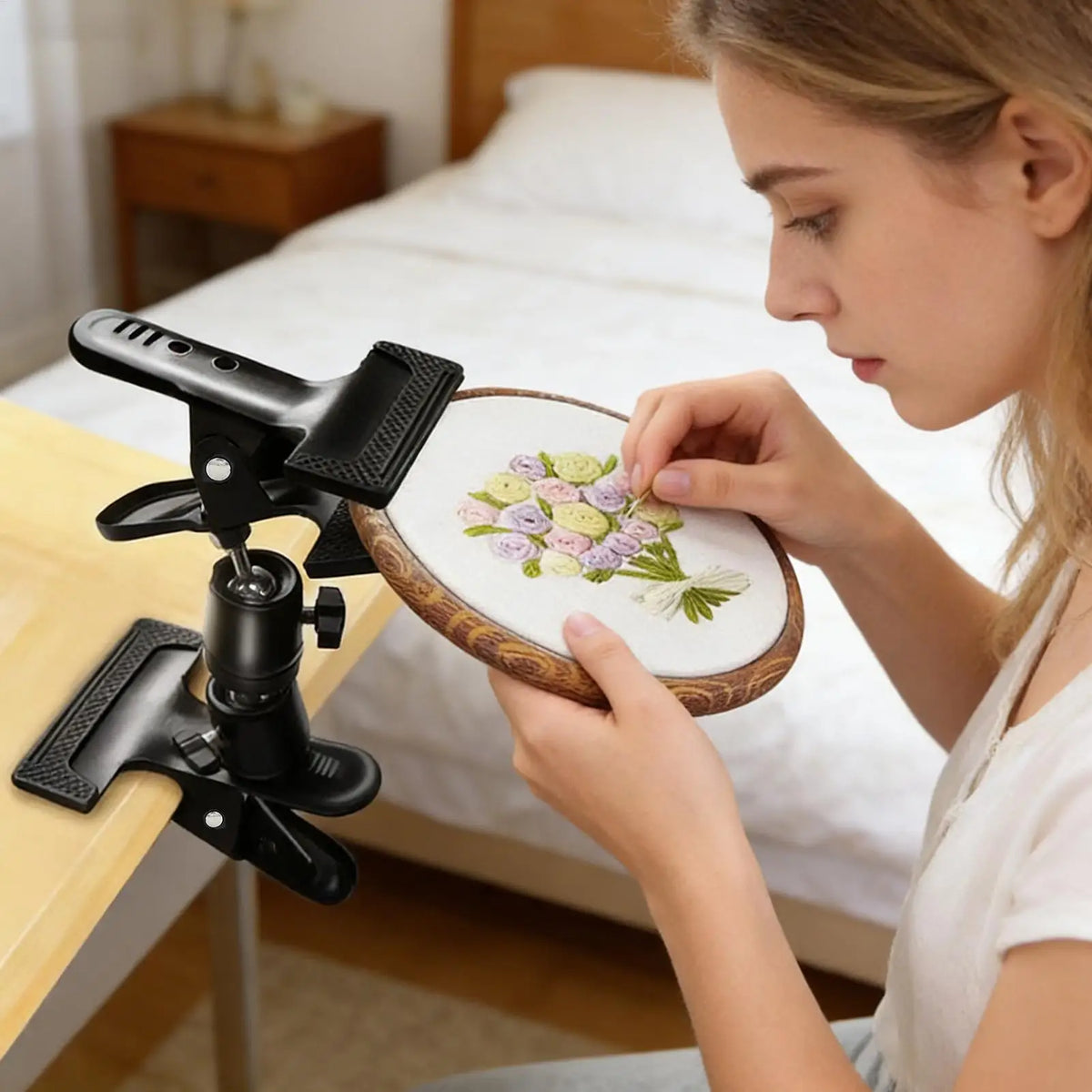Adjustable Embroidery Hoop Stand – Portable Table Clamp