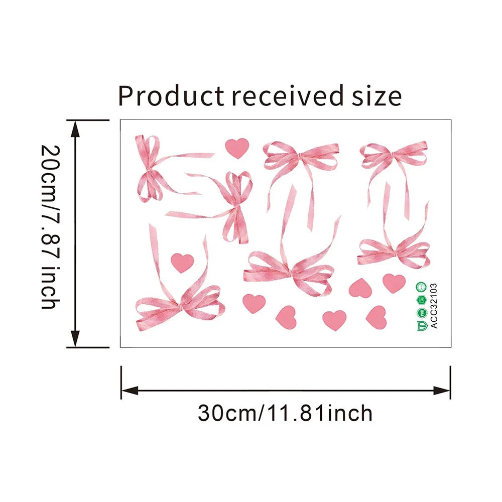 Cute Pink Bow Wall Stickers Boho Bowknot Bedroom Decorative Love