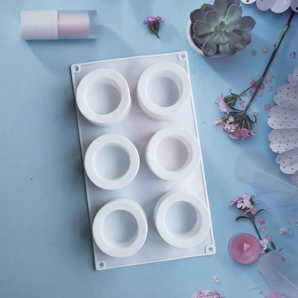 6-Hole Silicone Mousse Cake Mold – Cylinder Cupcake & Pudding Pan