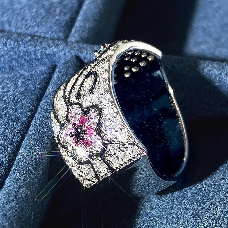 Huitan Flower CZ Pave Ring – Women's Wedding Band | Sizes 5–14