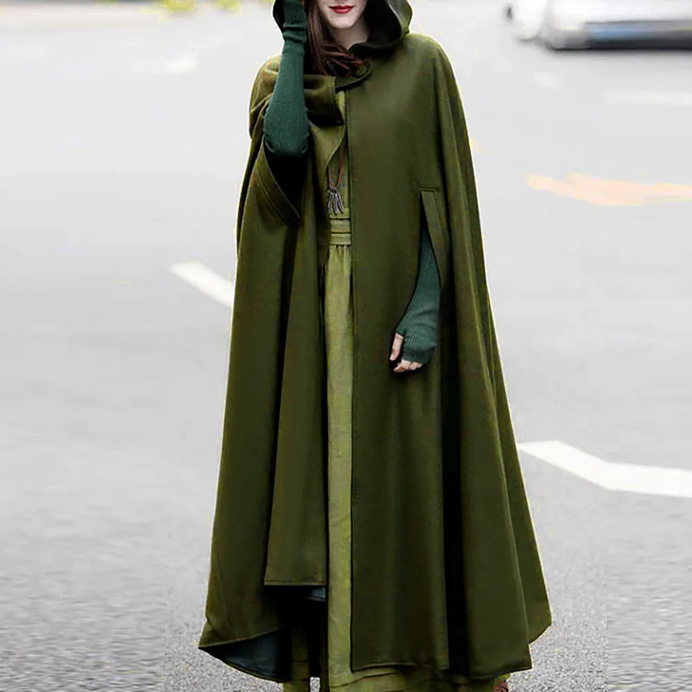 Women's Gothic Hooded Cape Cloak Trench Coat | Plus Size XS–3XL