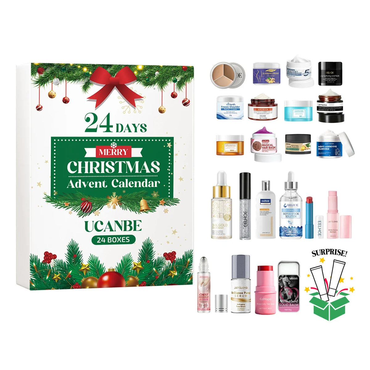 24-Day Christmas Beauty Advent Calendar – Skincare & Makeup Set