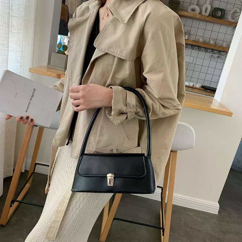 Khaki PU Leather Shoulder Bag – Women's Casual Tote Purse