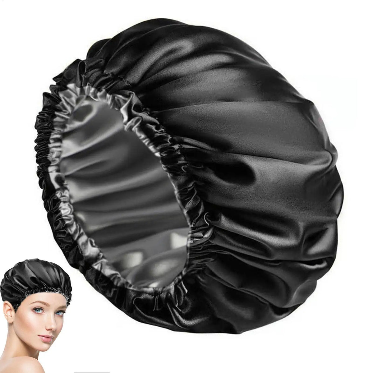 Extra Large Double Layer Waterproof Shower Cap for Thick Hair