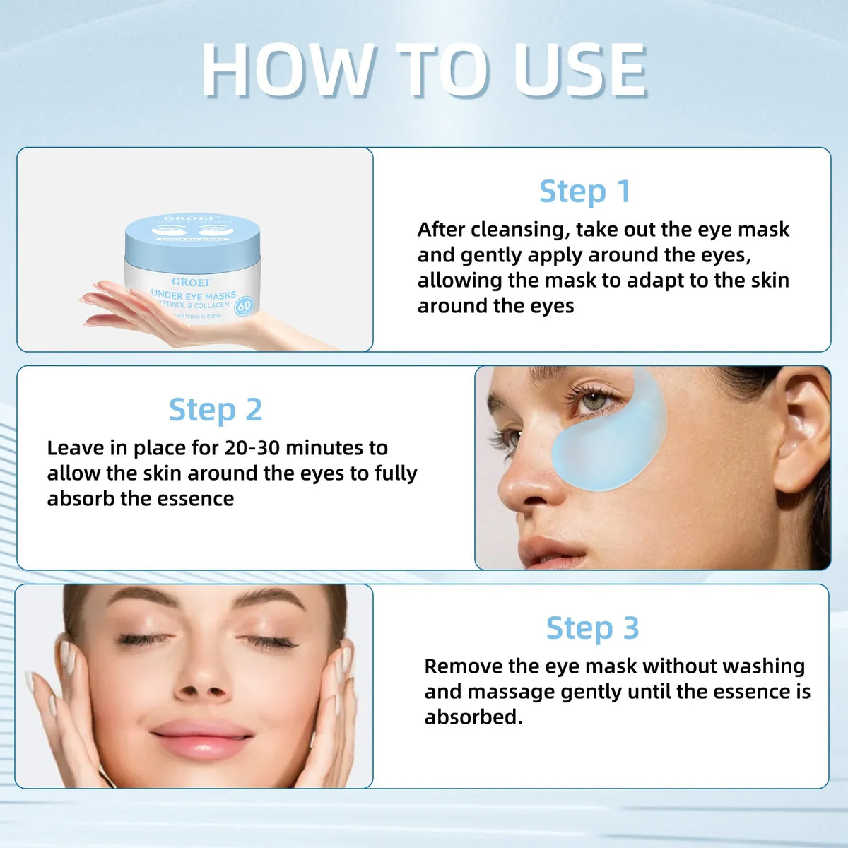 Retinol & Collagen Under Eye Masks – 60 Hydrating Patches