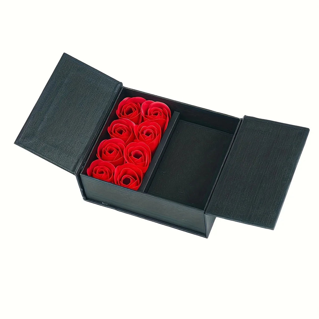 Valentine's Day Box Rose Flower Ring Necklace Jewelry Soap Present