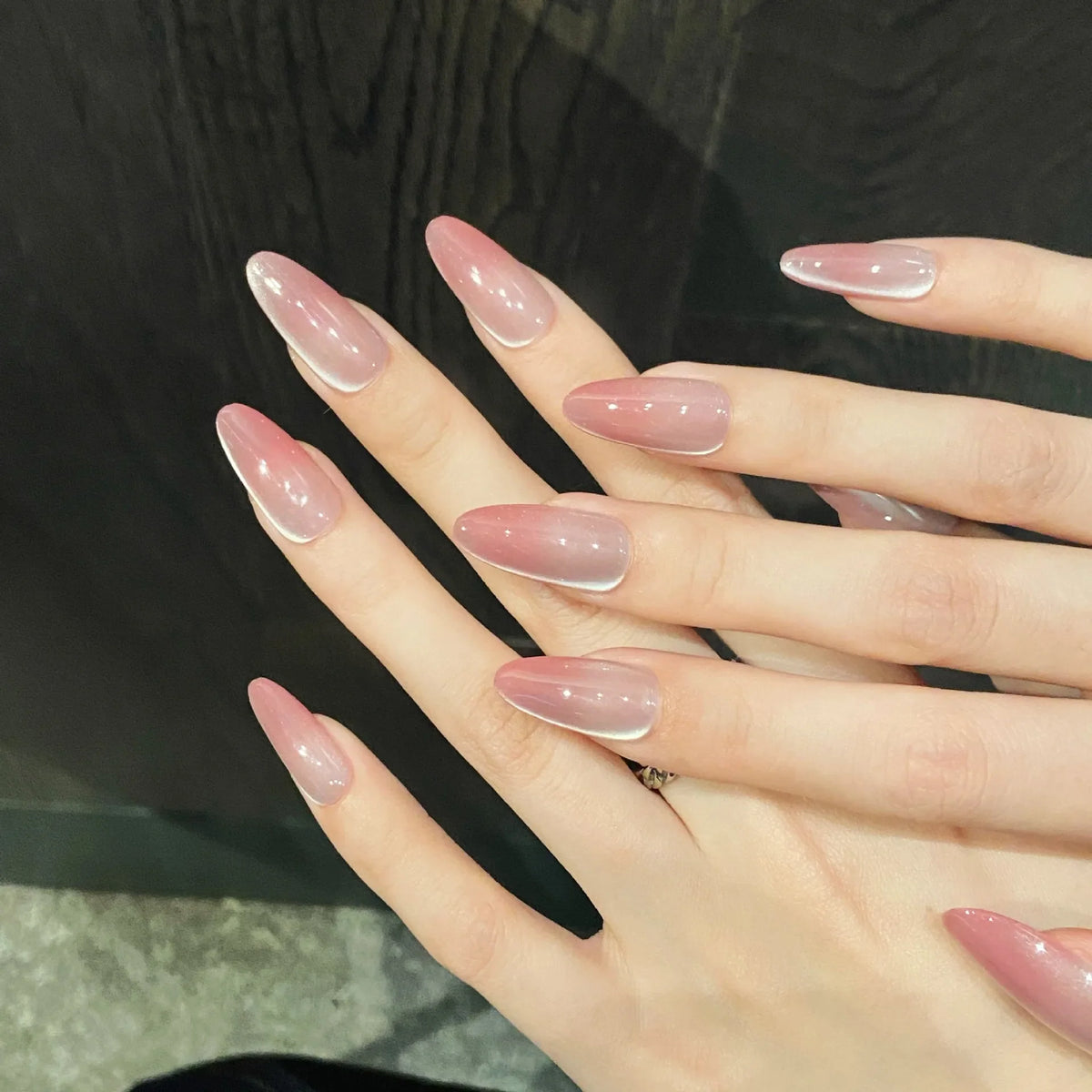 Almond Press-On Nails Gradient Pink Korean Cat Eye | 10pcs