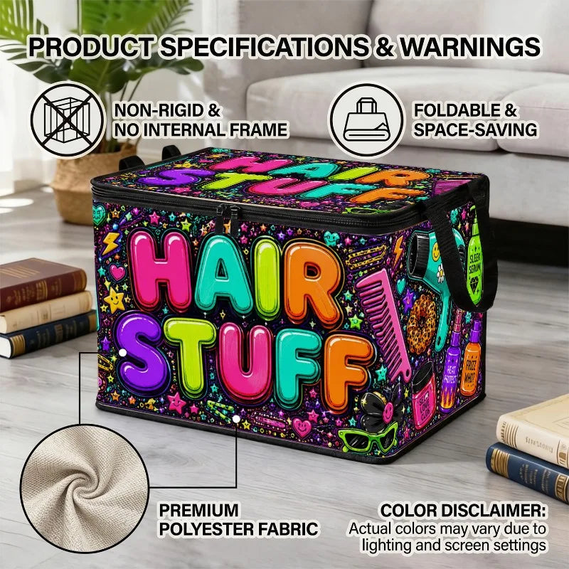 Large Foldable Zippered Storage Box – Hair Doodle Pattern