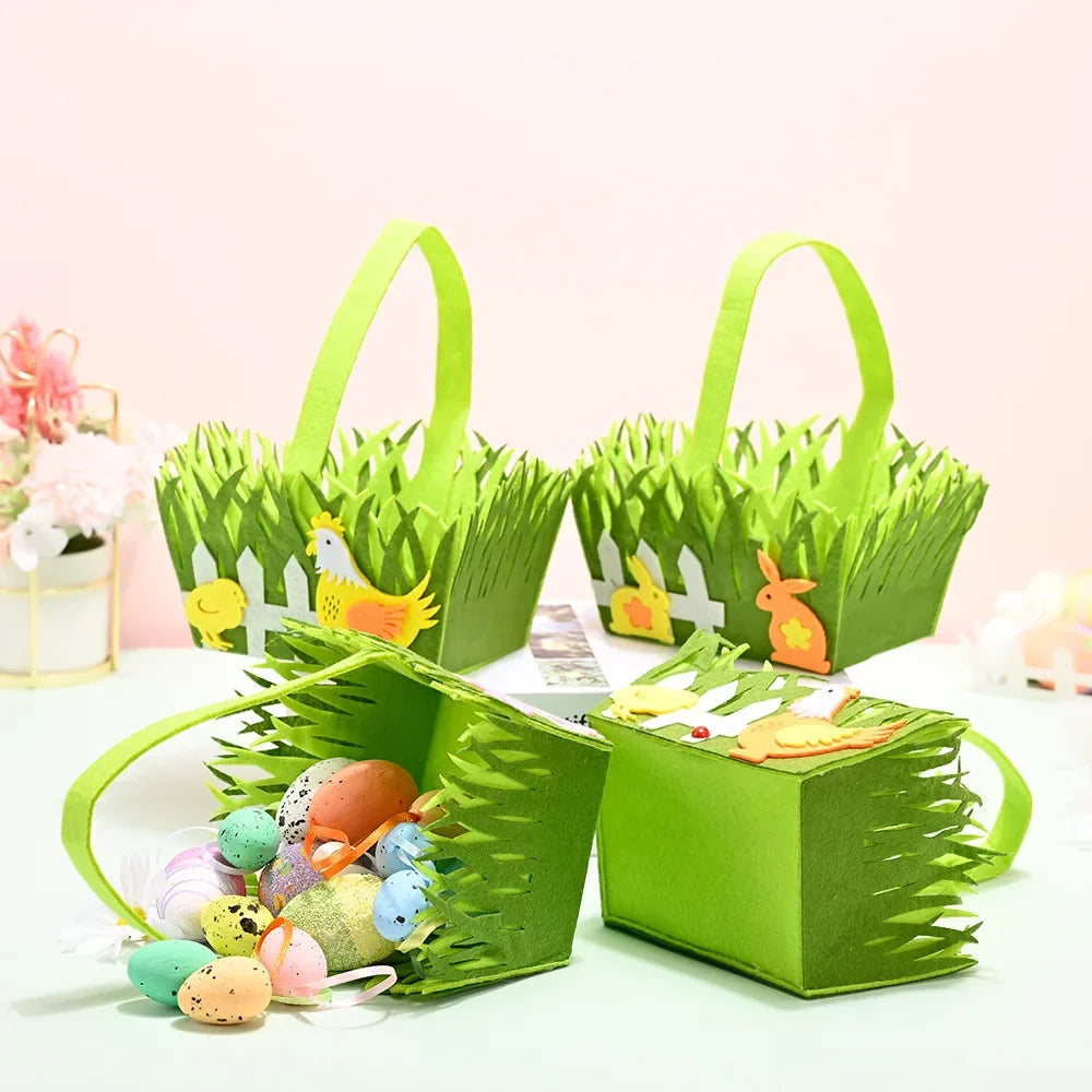 Easter Egg Basket Square Handheld Packaging Bag Felt Kids Cookie