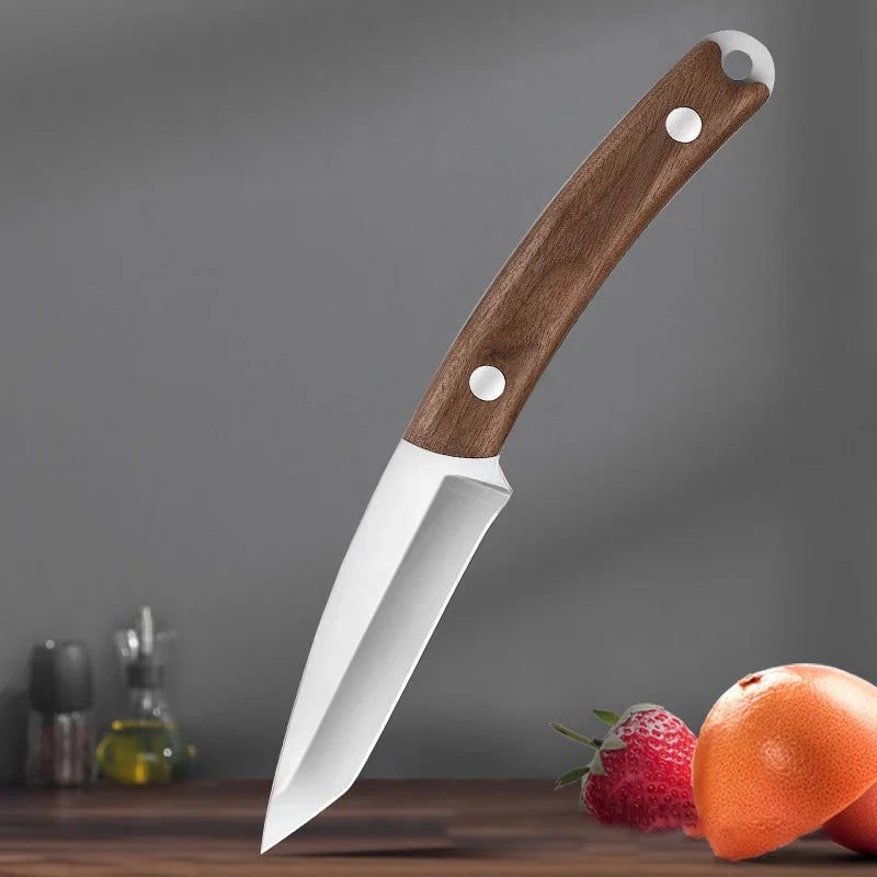 Sharp Stainless Steel Fruit Knife – Solid Wood Handle & Sheath