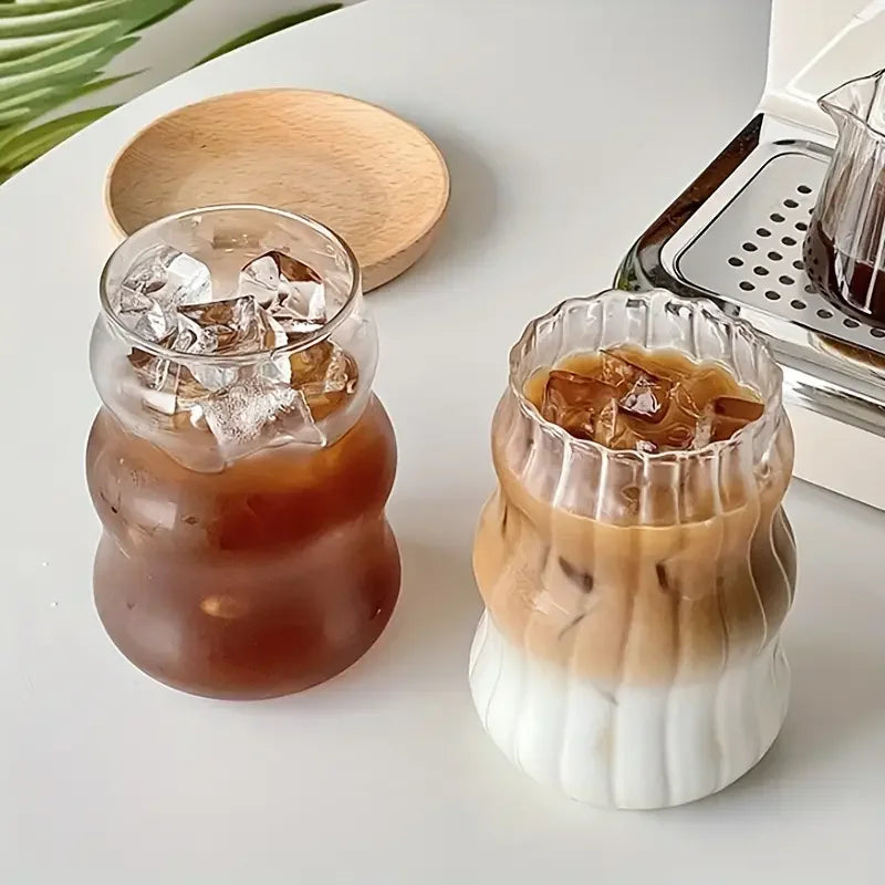 KEMORELA 500ml Heat-Resistant Striped Glass Tumbler Mug