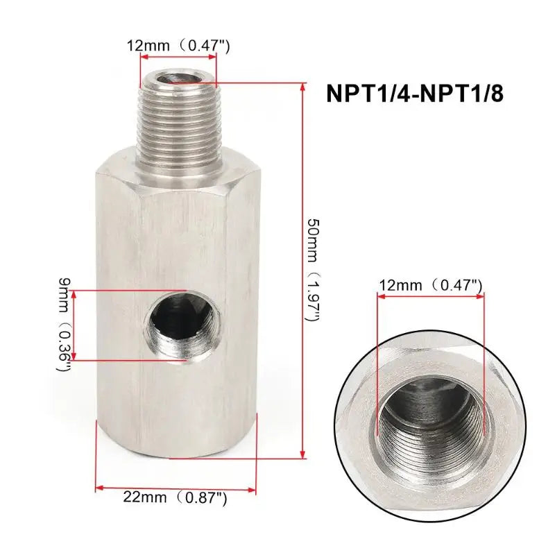 Oil Pressure Sensor Tee Adapter 1/8" NPT to M10/M12/M14