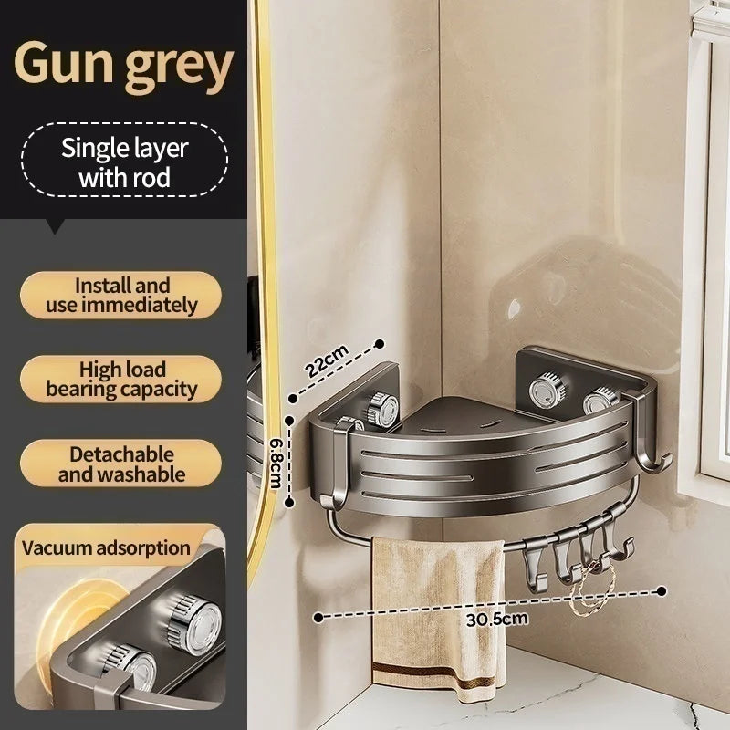 No-Drill Suction Cup Bathroom Corner Shelf & Shampoo Holder