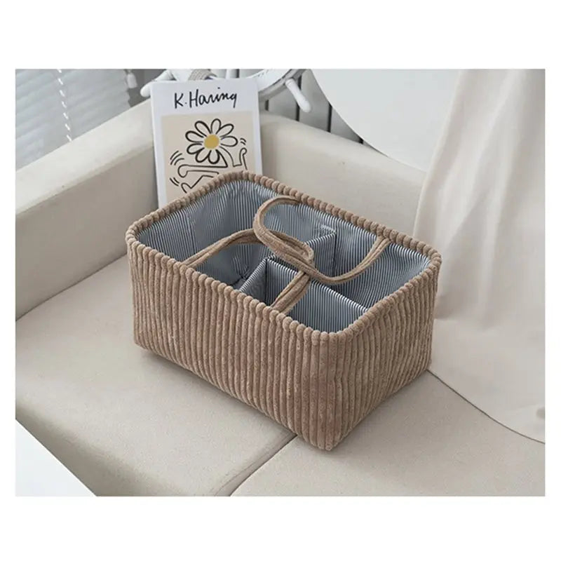 A36T-Large Capacity Diaper Bag Wet Storage Grid Fabric Basket Brown