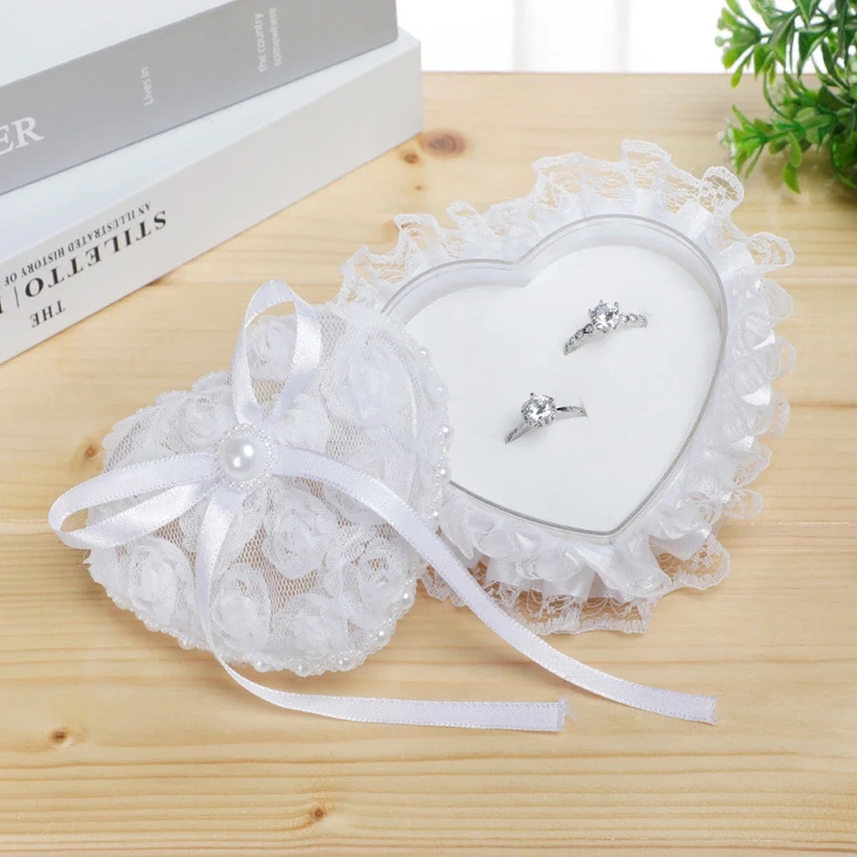 Love Heart Lace Wedding Flower Girl Clutch Ring Box Bridal Jewelry