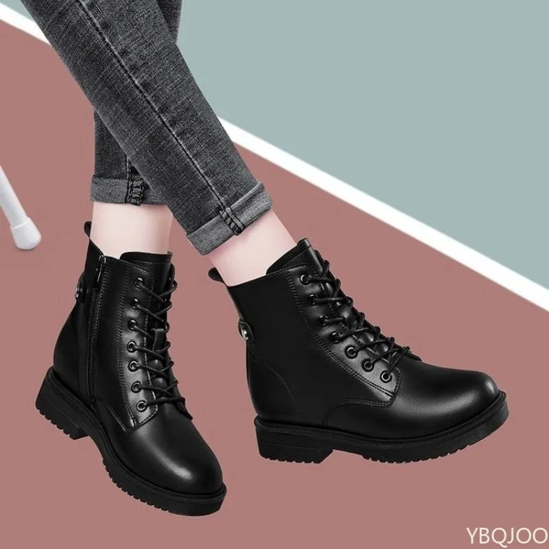 Women's Fleece-Lined Mid-Calf Motorcycle Boots – Thick Sole