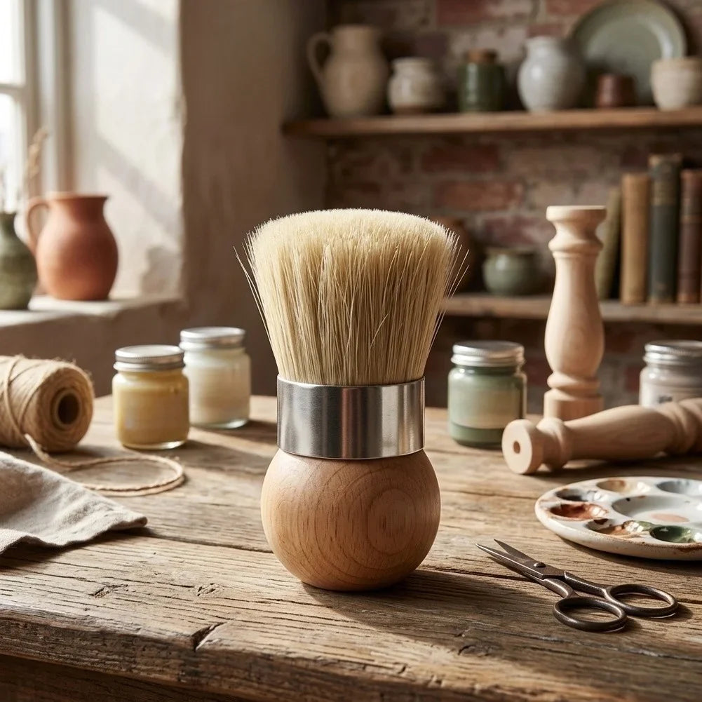 Round Wax Brush – Natural Bristle & Wooden Handle Stencil Tool