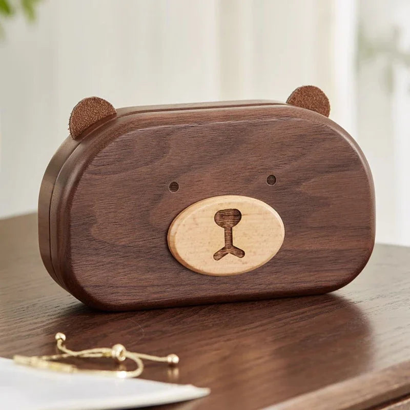 Solid Wood Bear Jewelry Box – Ring & Necklace Organizer