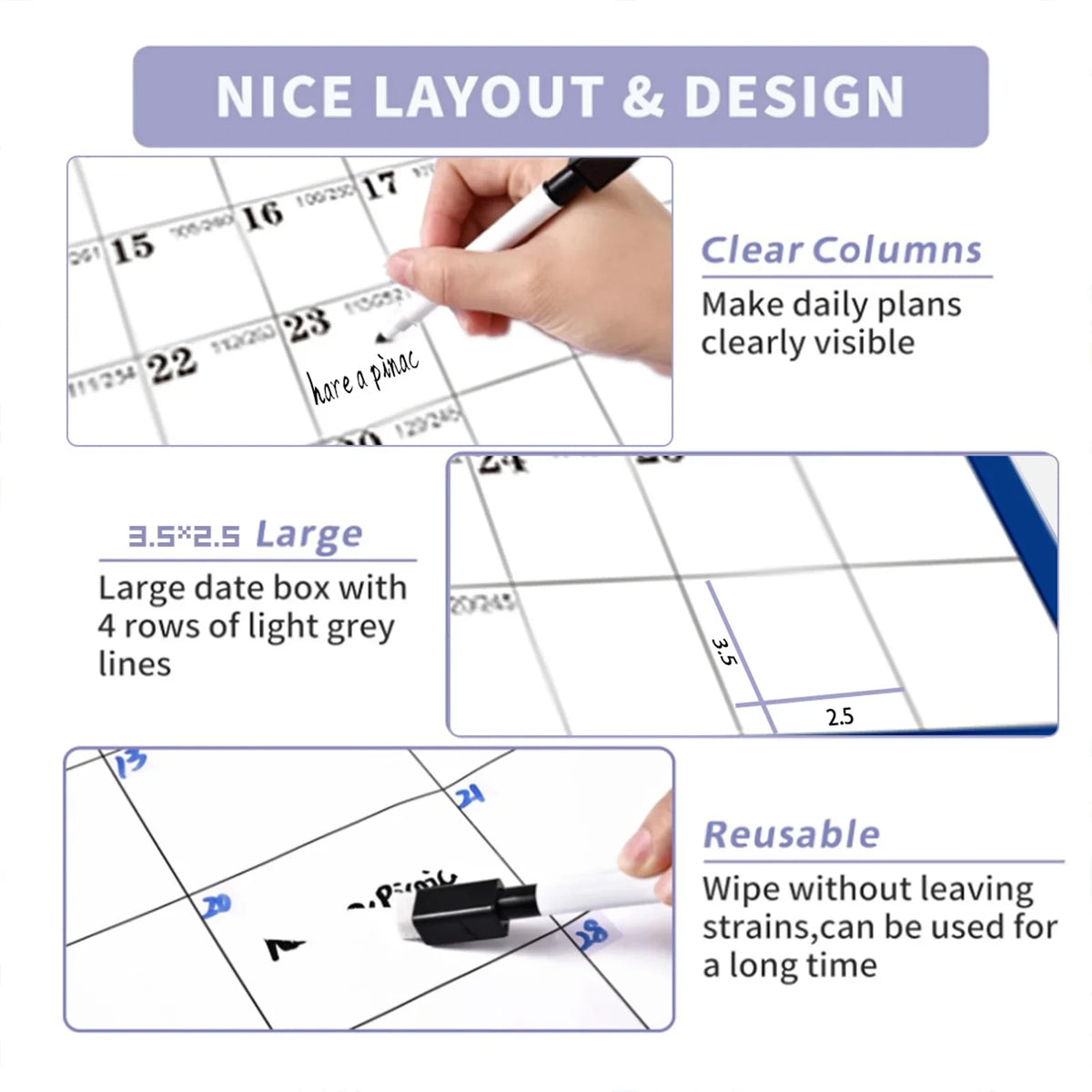 2026 Laminated Erasable Wall Calendar | Double-Sided Foldable