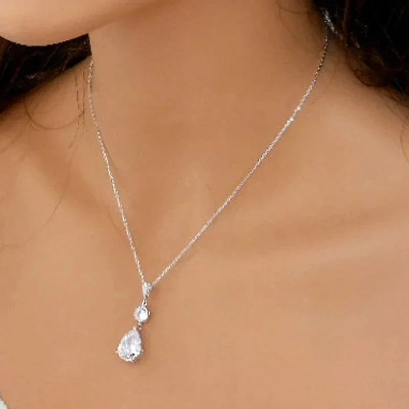 Huitan Water-Drop Cubic Zirconia Pendant Necklace | Bridal
