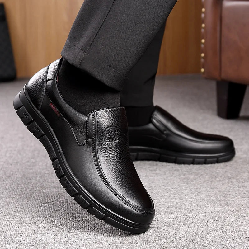 Men's Genuine Leather Slip-On Loafers – Soft Sole Casual Shoes