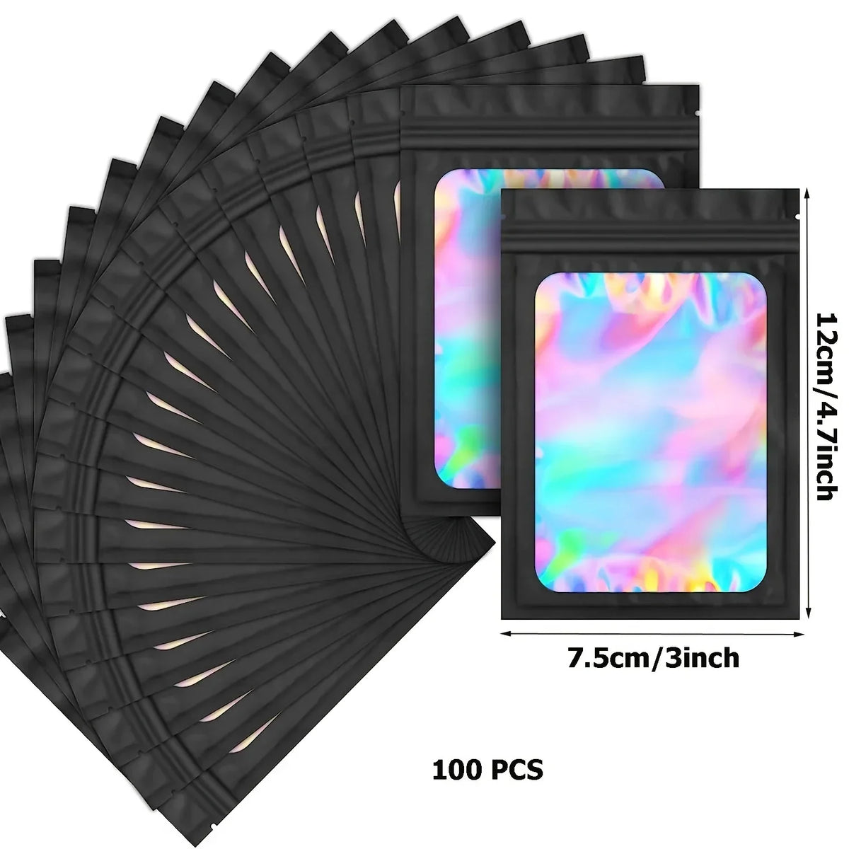 Holographic Sealed Storage Bags 100 Pcs – Black Small Item Pouches