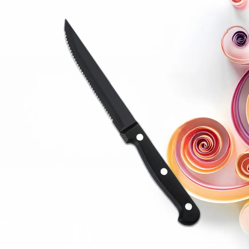 Black Stainless Steel Steak Knife Set – 4/6/8/16 Pcs Serrated