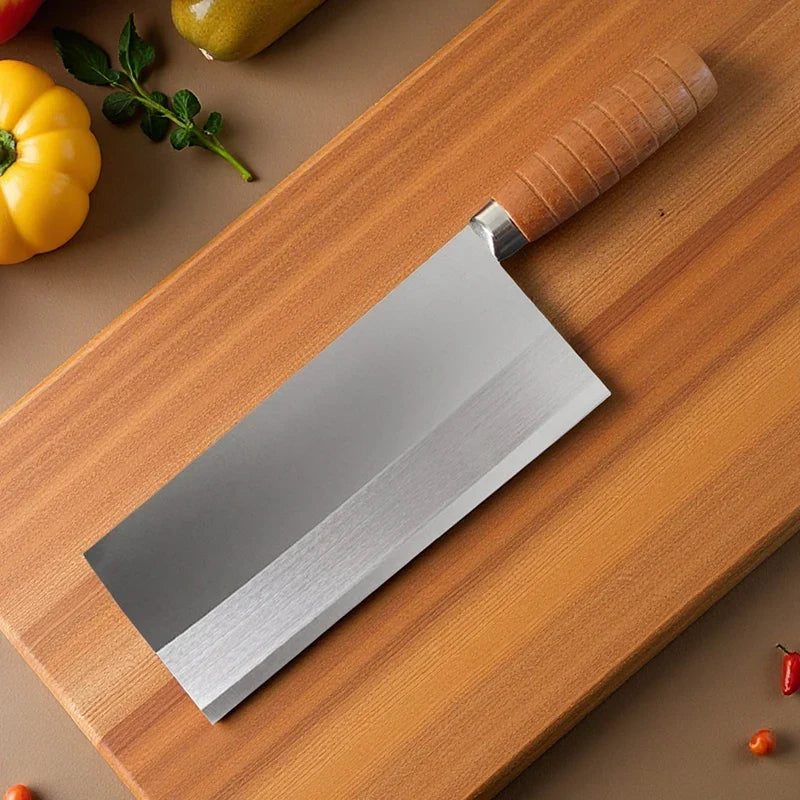 Stainless Steel Chinese Cleaver – Wood Handle Slicing Knife