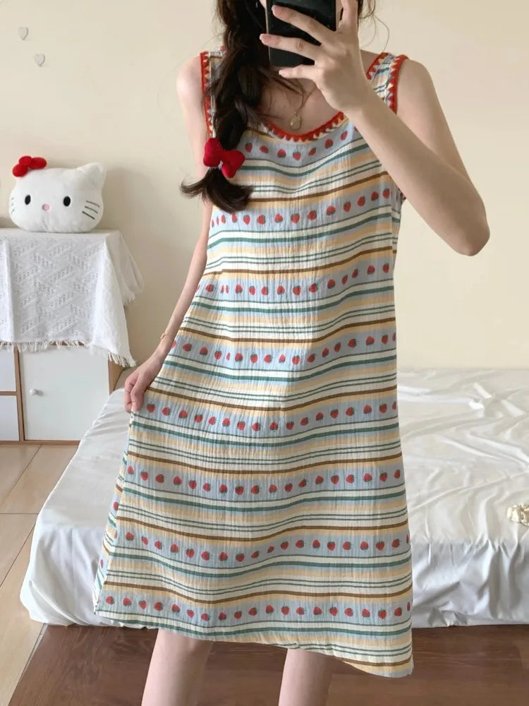 Women's Strawberry Print Pajama Set – Vest & Shorts Loungewear