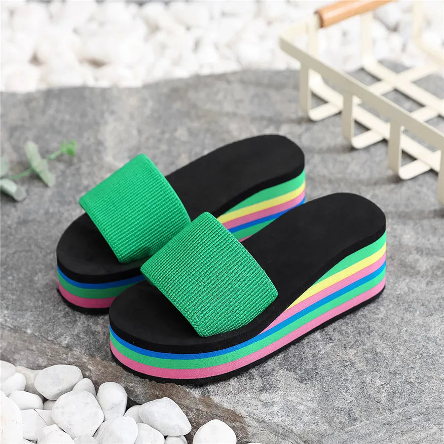 Women's Bohemian Rainbow Flip Flops | Beach Platform Sandals